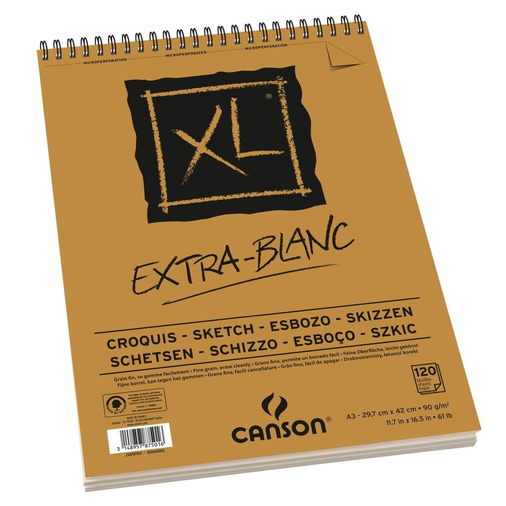 Canson XL Extra White - Drawing & Sketching Paper - 90 GSM A3 (29.7x 42 cm or 11.7 x 16.5'') - Album of 120 Fine Grain Sheets