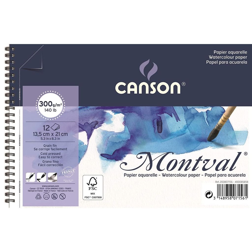 Canson Montval 300 GSM 13.5 x 21 cm Album of 12 Fine Grain Sheets