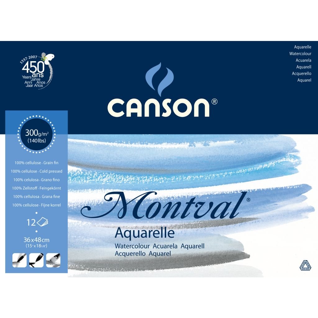 Canson Montval 300 GSM 36 x 48 cm Pad of 12 Fine Grain Sheets