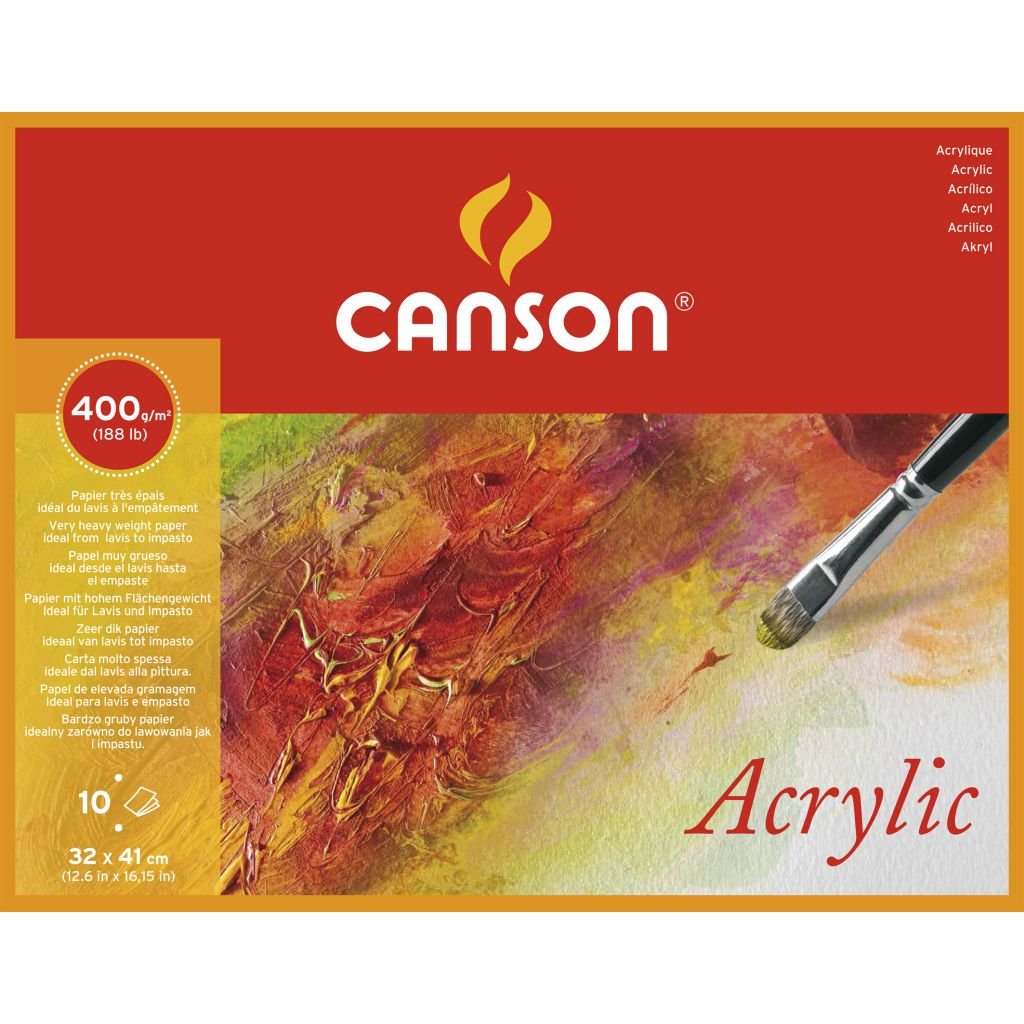 Canson Acrylic Paper - Cold Press 400 GSM - 32 x 41 cm or 12.6 x 16.14'' - Block of 10 Sheets