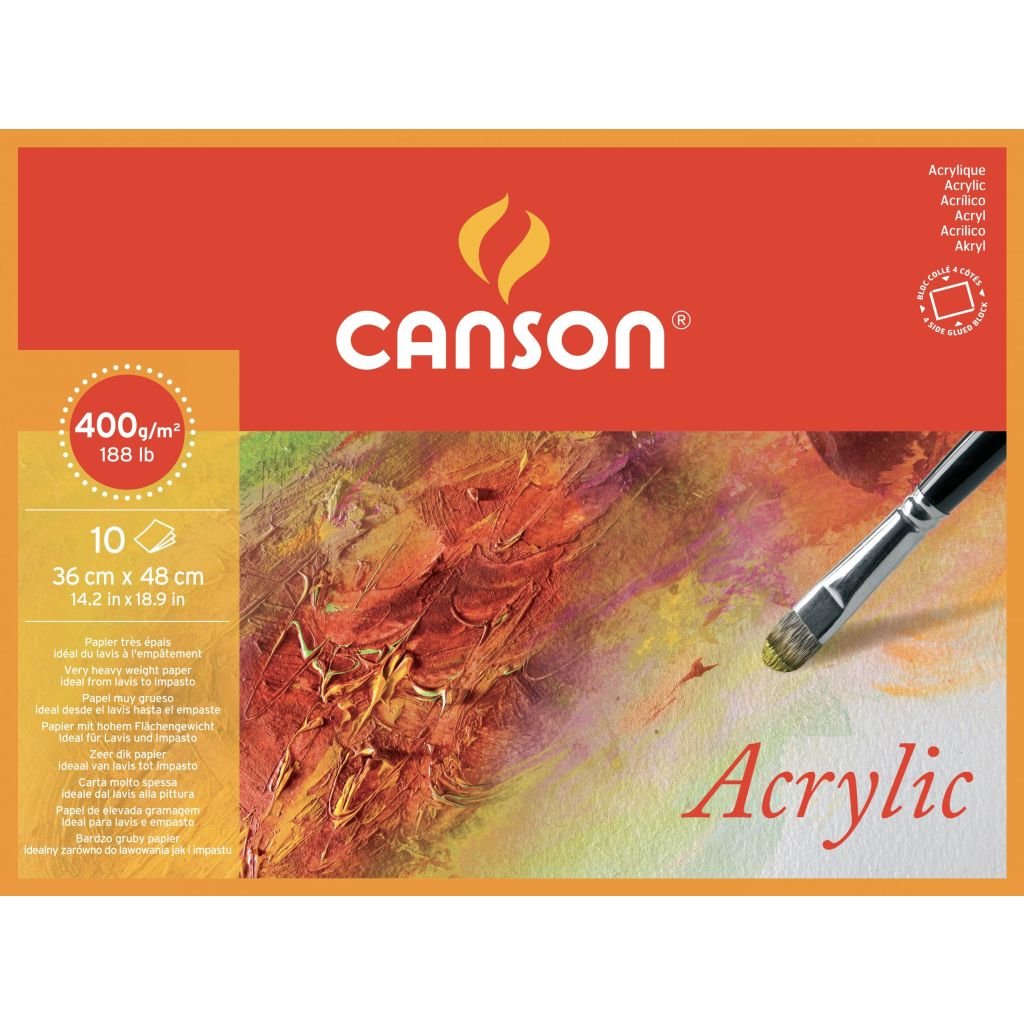 Canson Acrylic Paper - Cold Press 400 GSM - 36 x 48 cm or 14.17 x 18.9'' - Block of 10 Sheets