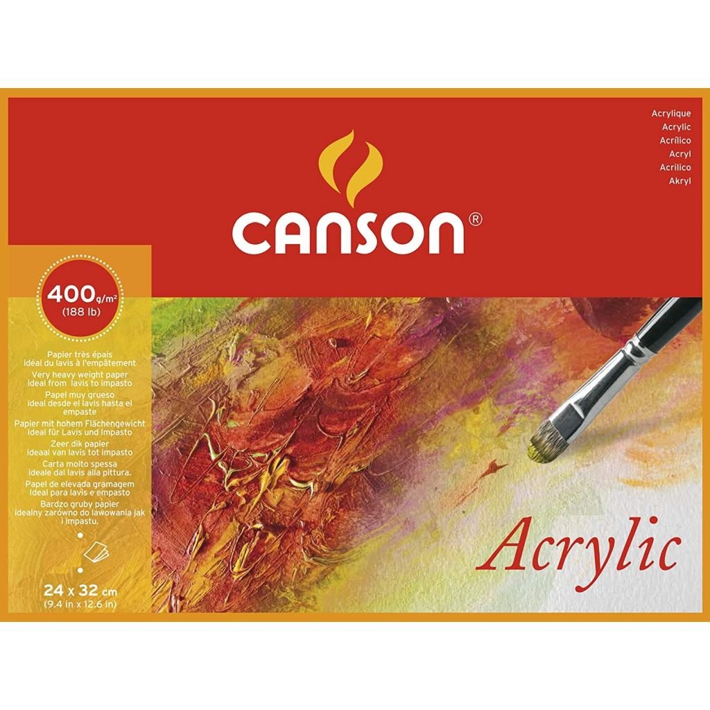 Canson Acrylic Paper - Cold Press 400 GSM - 24 x 32 cm or 9.4 x 12.6'' - Block of 50 Sheets