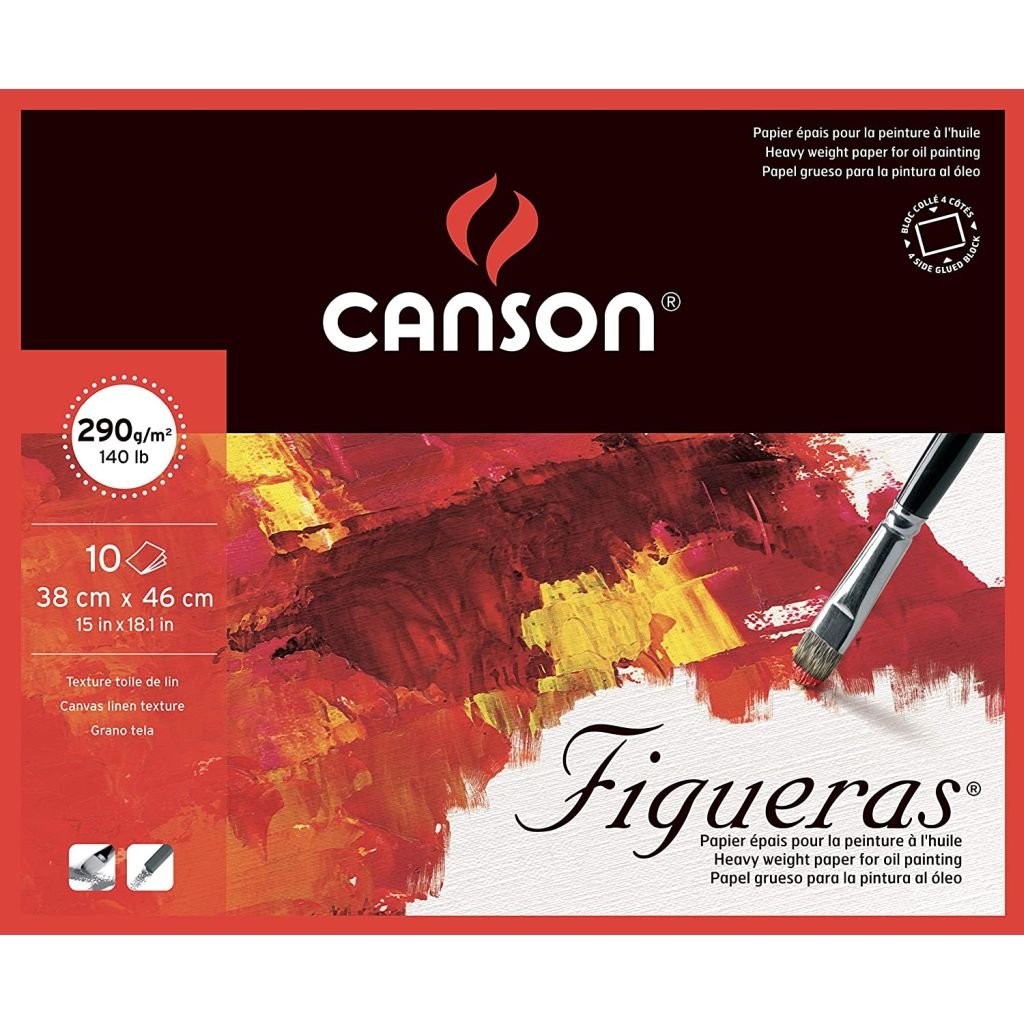 Canson Figueras Oil Paper - Canvas Grain 290 GSM - 38 x 46 cm or 15 x 18.1'' - Block of 10 Sheets