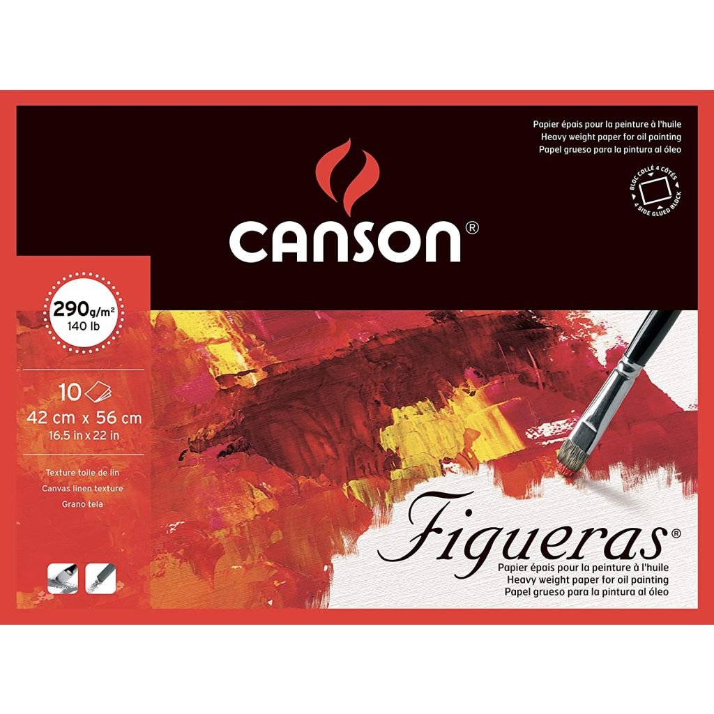 Canson Figueras Oil Paper - Canvas Grain 290 GSM - 42 x 56 cm or 16.5 x 22'' - Block of 10 Sheets