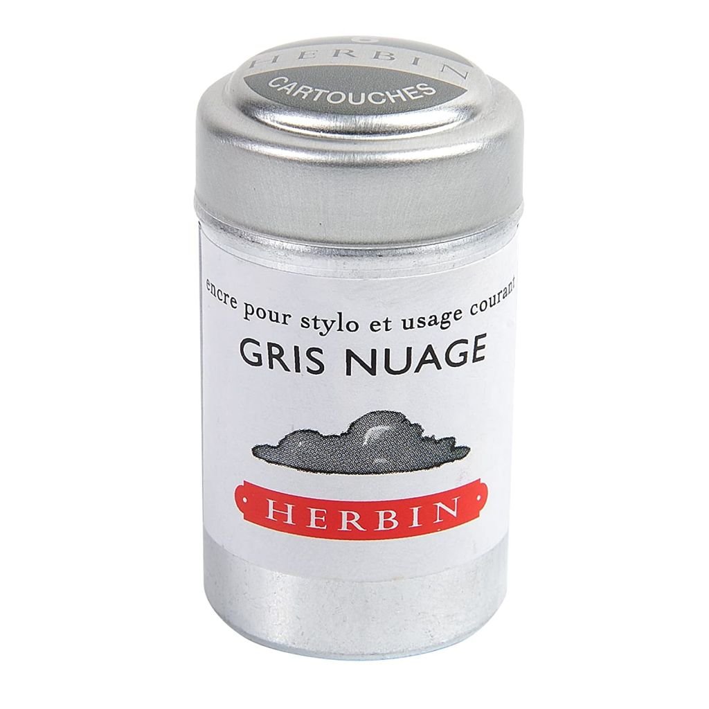 J. Herbin Fountain Pen Ink Cartridges - Gris Nuage (Cloud Grey) - Tin Box of 6