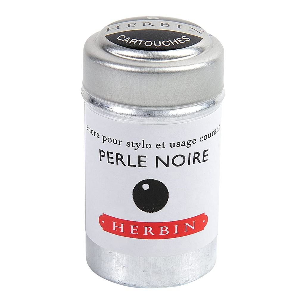 J. Herbin Fountain Pen Ink Cartridges - Perle Noire (Perle Black) - Tin Box of 6