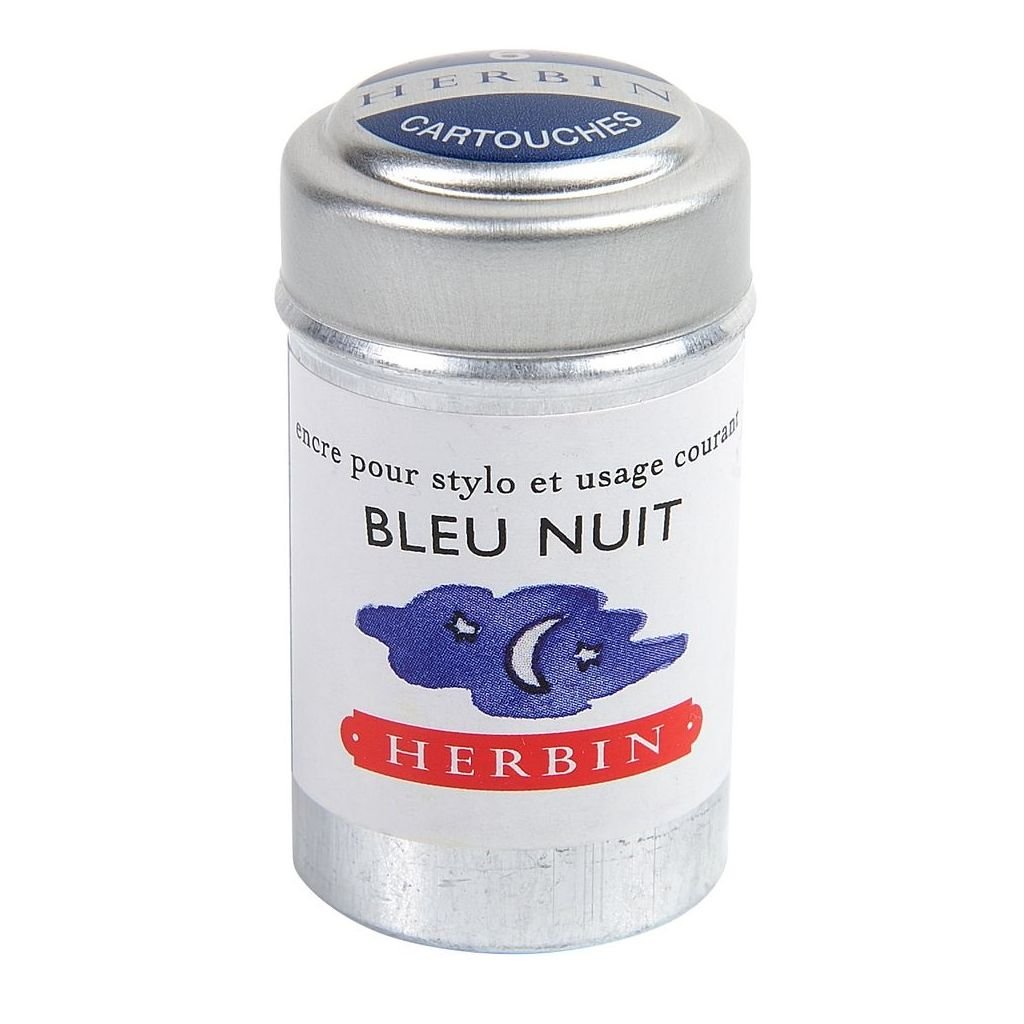 J. Herbin Fountain Pen Ink Cartridges - Bleu Nuit (Night Blue) - Tin Box of 6