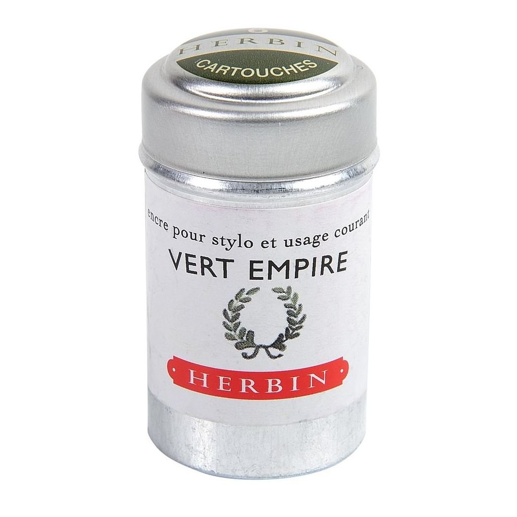 J. Herbin Fountain Pen Ink Cartridges - Vert Empire (Empire Green) - Tin Box of 6