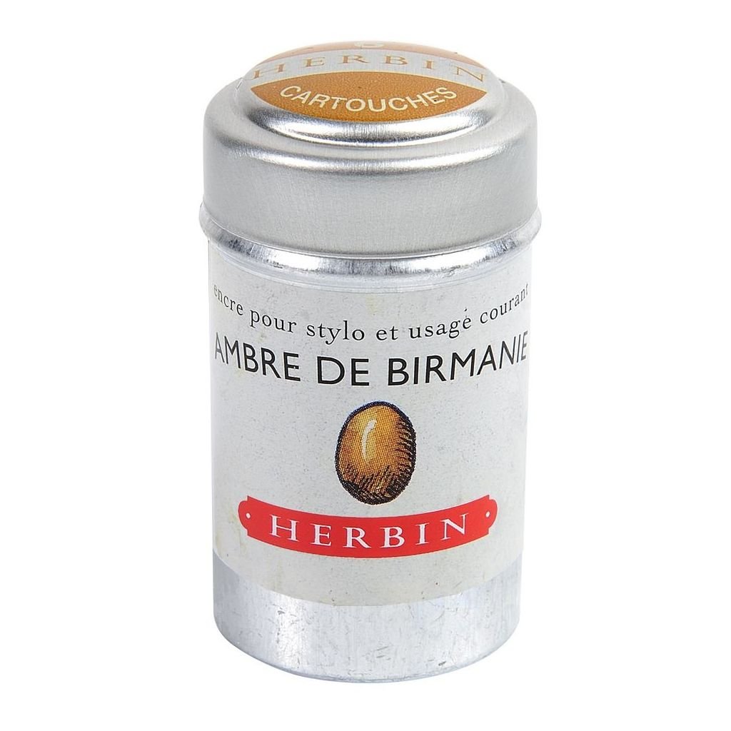 J. Herbin Fountain Pen Ink Cartridges - Ambre De Birmanie (Amber Gold of Burma) - Tin Box of 6