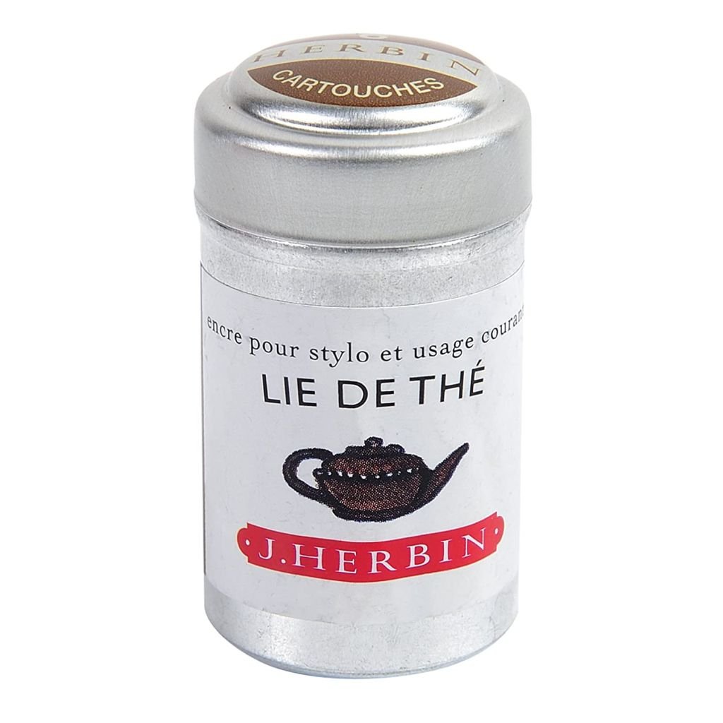 J. Herbin Fountain Pen Ink Cartridges - Lie De The (Tea Brown) - Tin Box of 6