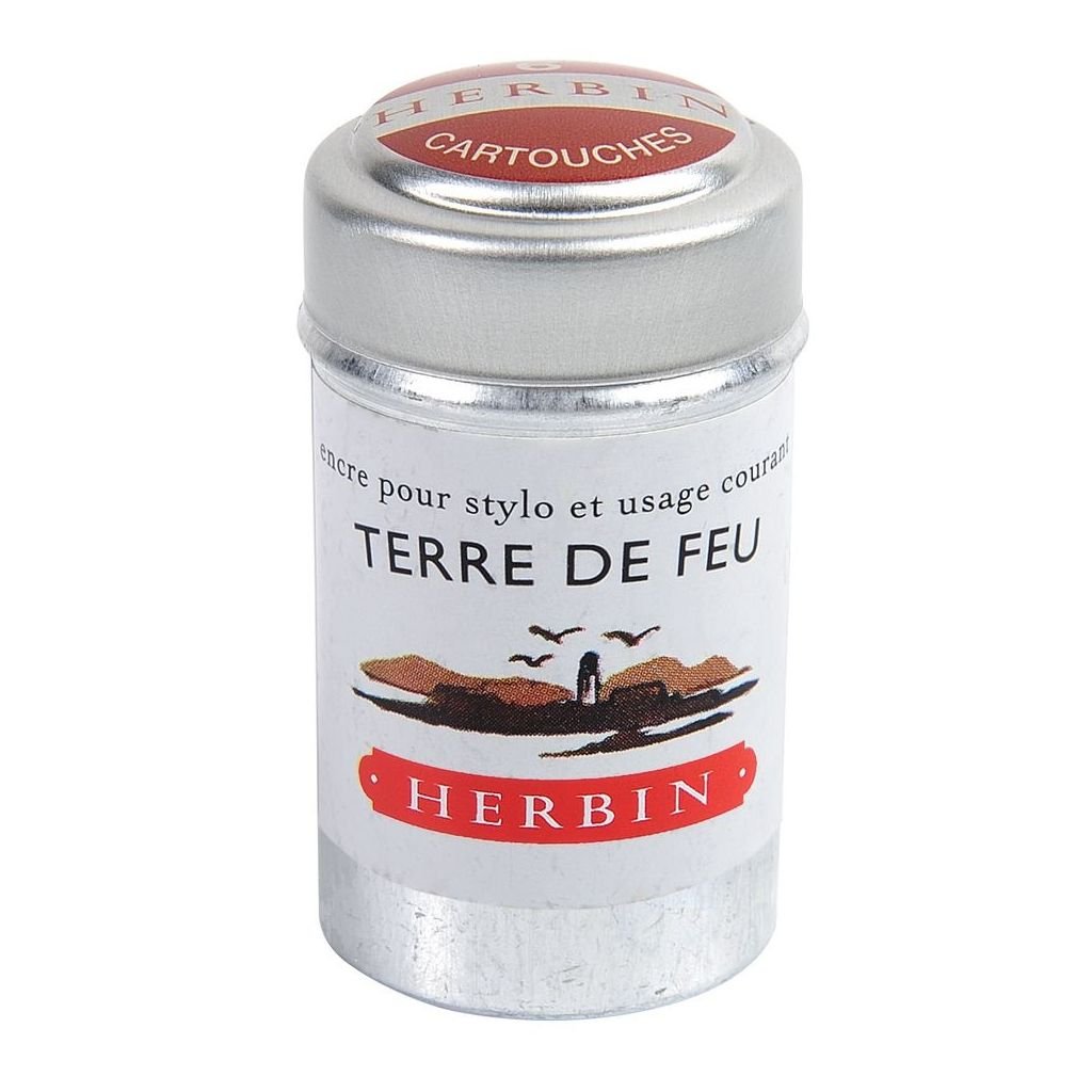 J. Herbin Fountain Pen Ink Cartridges - Terre De Feu (Tierra Del Fuego Brown) - Tin Box of 6