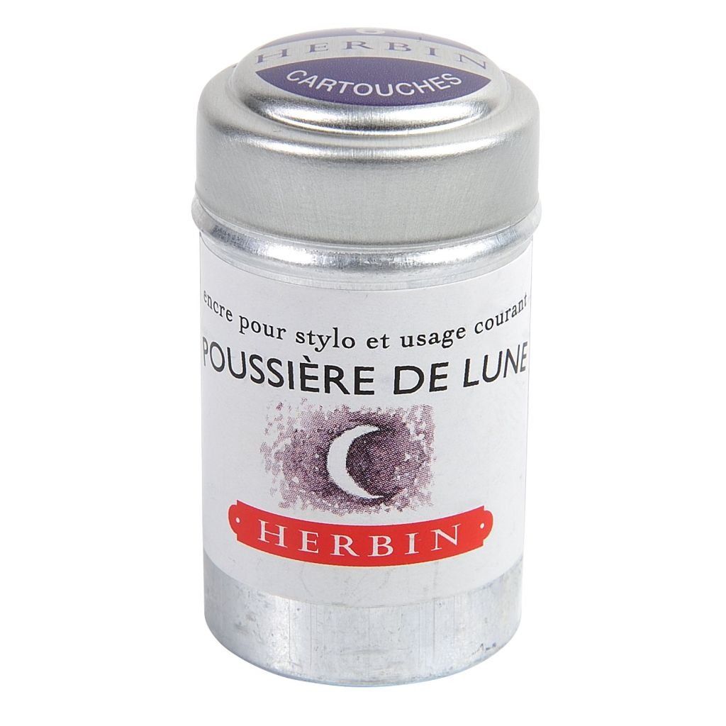 J. Herbin Fountain Pen Ink Cartridges - Poussiere De Lune (Moon Dust Purple) - Tin Box of 6