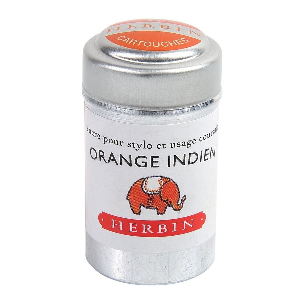 J. Herbin Fountain Pen Ink Cartridges - Orange Indien (Indian Orange) - Tin Box of 6