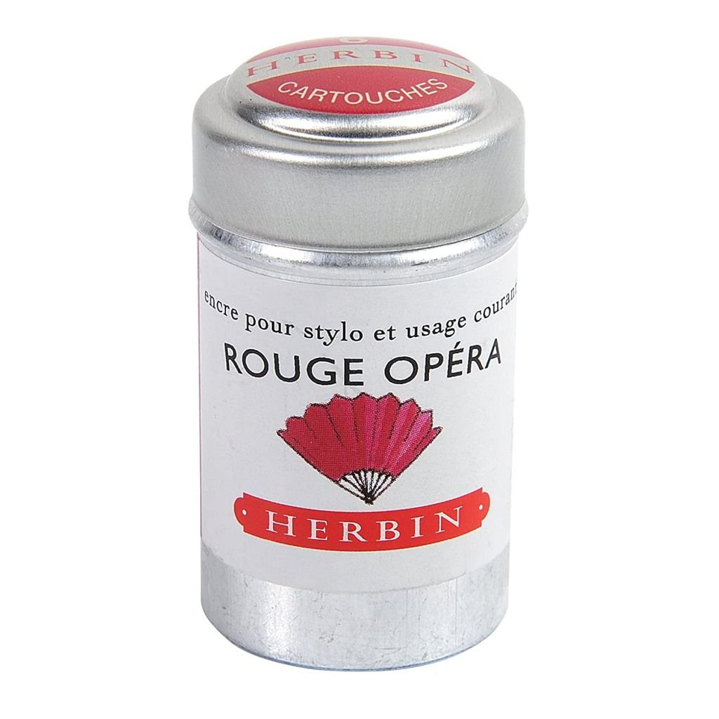 J. Herbin Fountain Pen Ink Cartridges - Rouge Opera (Opera Red) - Tin Box of 6