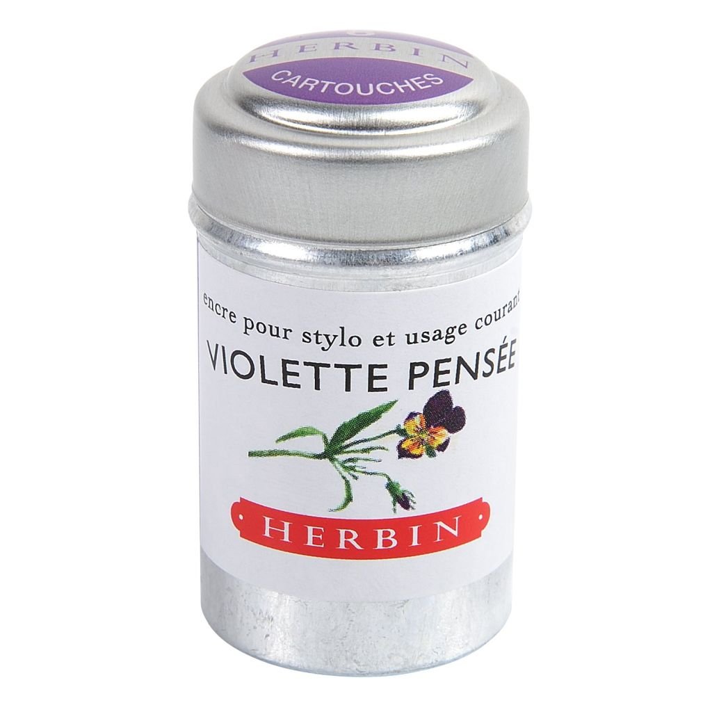 J. Herbin Fountain Pen Ink Cartridges - Violette Pensee (Pensive Violet) - Tin Box of 6