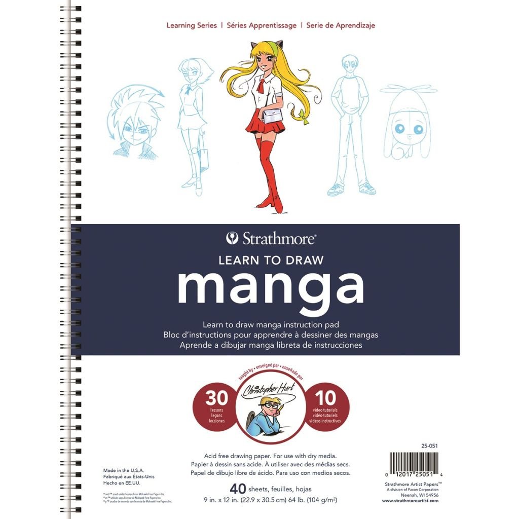 Strathmore Learning Series Learn to Draw - Manga 9'' x 12'' Natural White Fine Grain 104 GSM Long Side Spiral Art Book of 40 Sheets