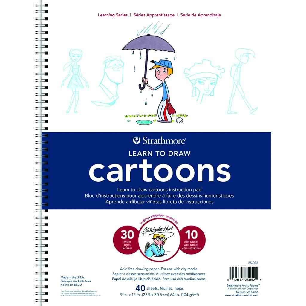 Strathmore Learning Series Learn to Draw - Cartoons 9'' x 12'' Natural White Fine Grain 104 GSM Long Side Spiral Art Book of 40 Sheets