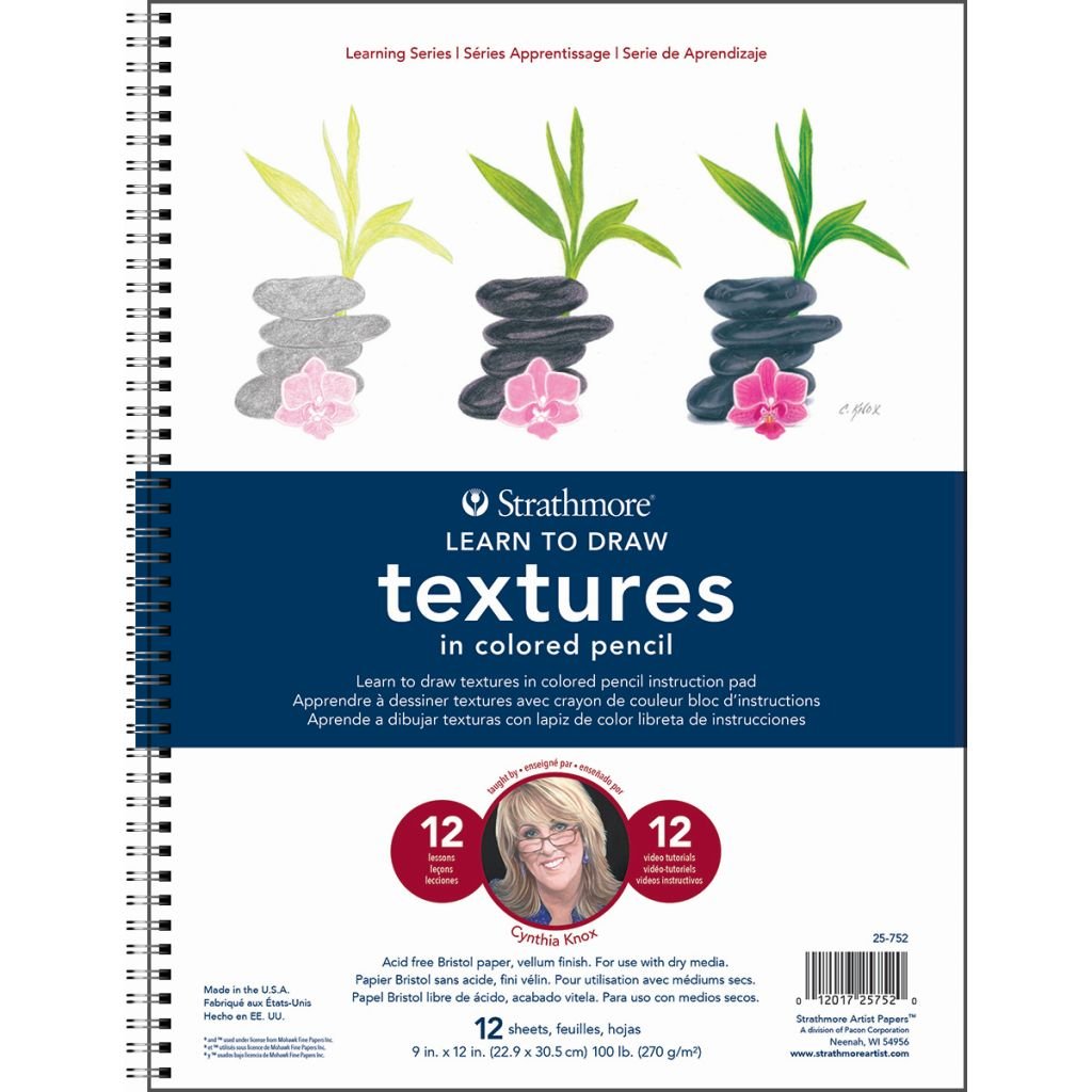 Strathmore Learning Series Learn to Draw - Textures 9'' x 12'' Extra White Vellum 270 GSM Long Side Spiral Art Book of 12 Sheets
