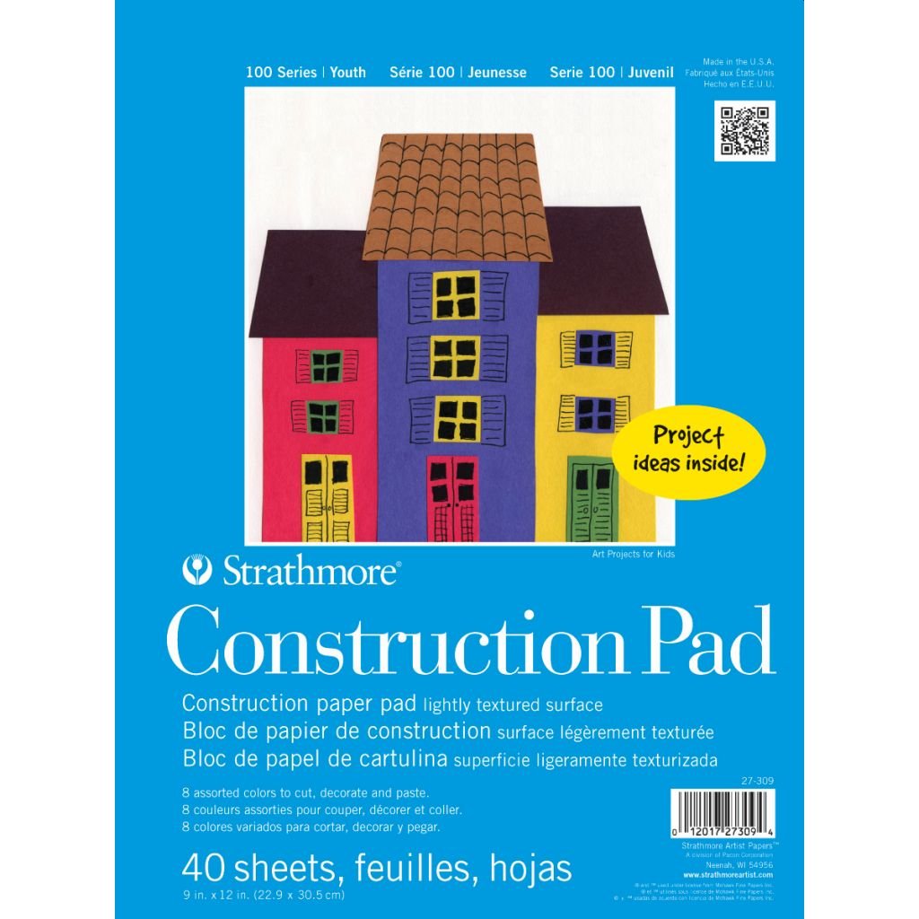 Strathmore 100 Series Construction 9''x12'' 8 Assorted Shades Light Grain Paper, Short-Side Tape Bound Pad of 40 Sheets