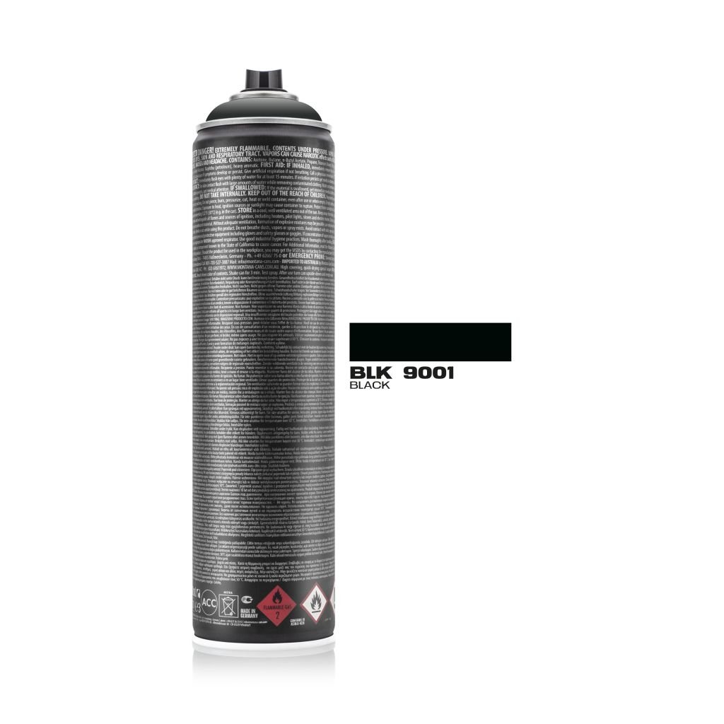 Montana Black Extended Spray Paint - 600 ML Can - Black (BLK9001)