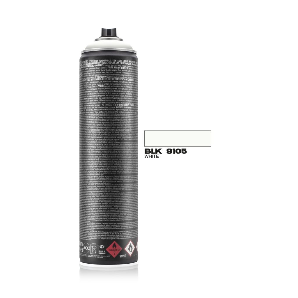 Montana Black Extended Spray Paint - 600 ML Can - White (BLK9105)
