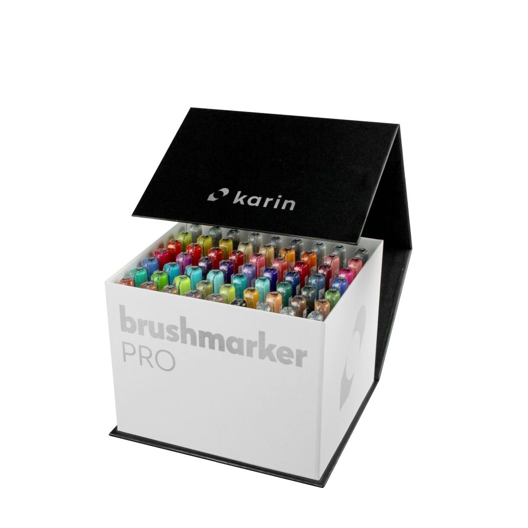 Karin Brushmarker PRO - Water-Based - Brush Tip - Mega Box Set of 60 Colours +  3 Blender