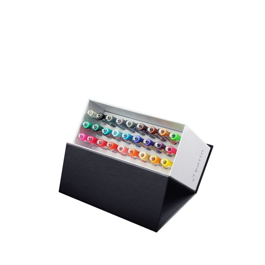 Karin Brushmarker PRO - Water-Based - Brush Tip - Mini Box Set of 26 Colours + 1 Blender