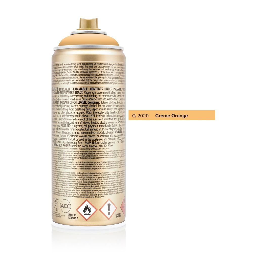 Montana Gold Acrylic Professional Spray Paint - 400 ML Can - Crème Orange (G 2020)
