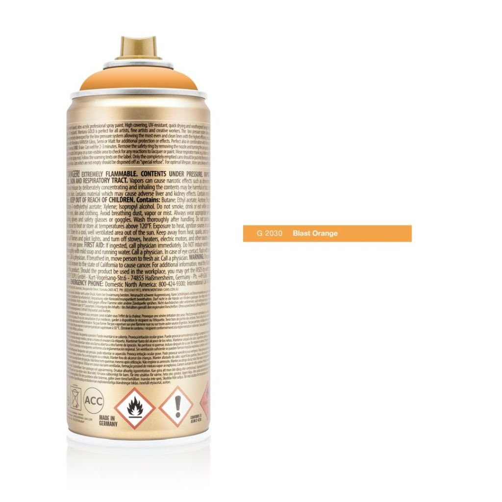Montana Gold Acrylic Professional Spray Paint - 400 ML Can - Blast Orange (G 2030)