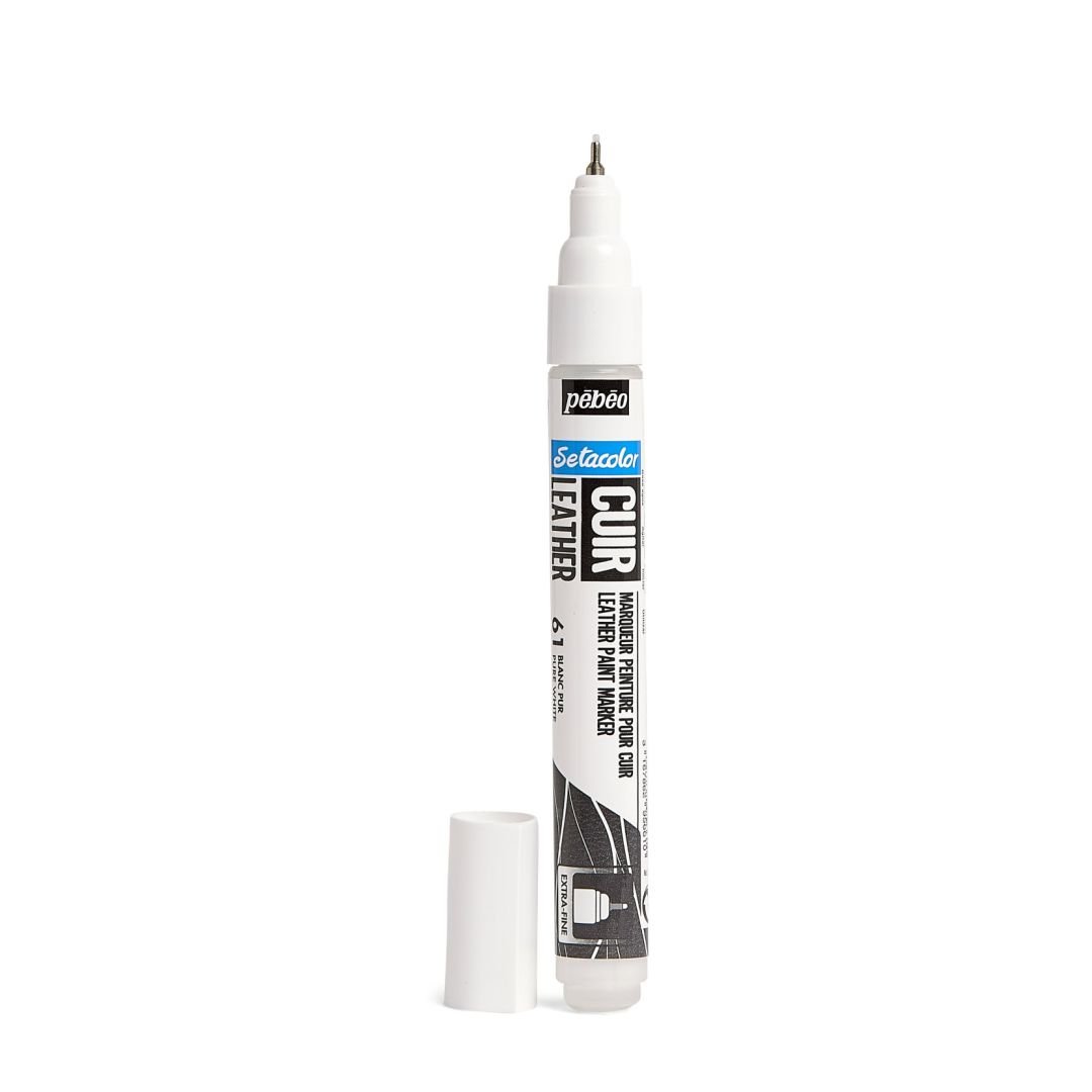 Pebeo Setacolour Leather Paint Marker - Extra-Fine Round Tip - 0.7 MM - Pure White (61)