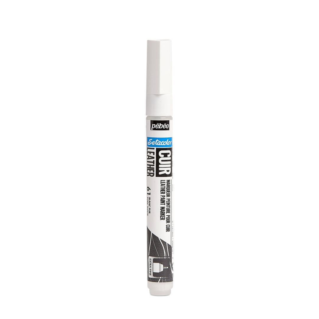 Pebeo Setacolour Leather Paint Marker - Extra-Fine Round Tip - 0.7 MM - Pure White (61)