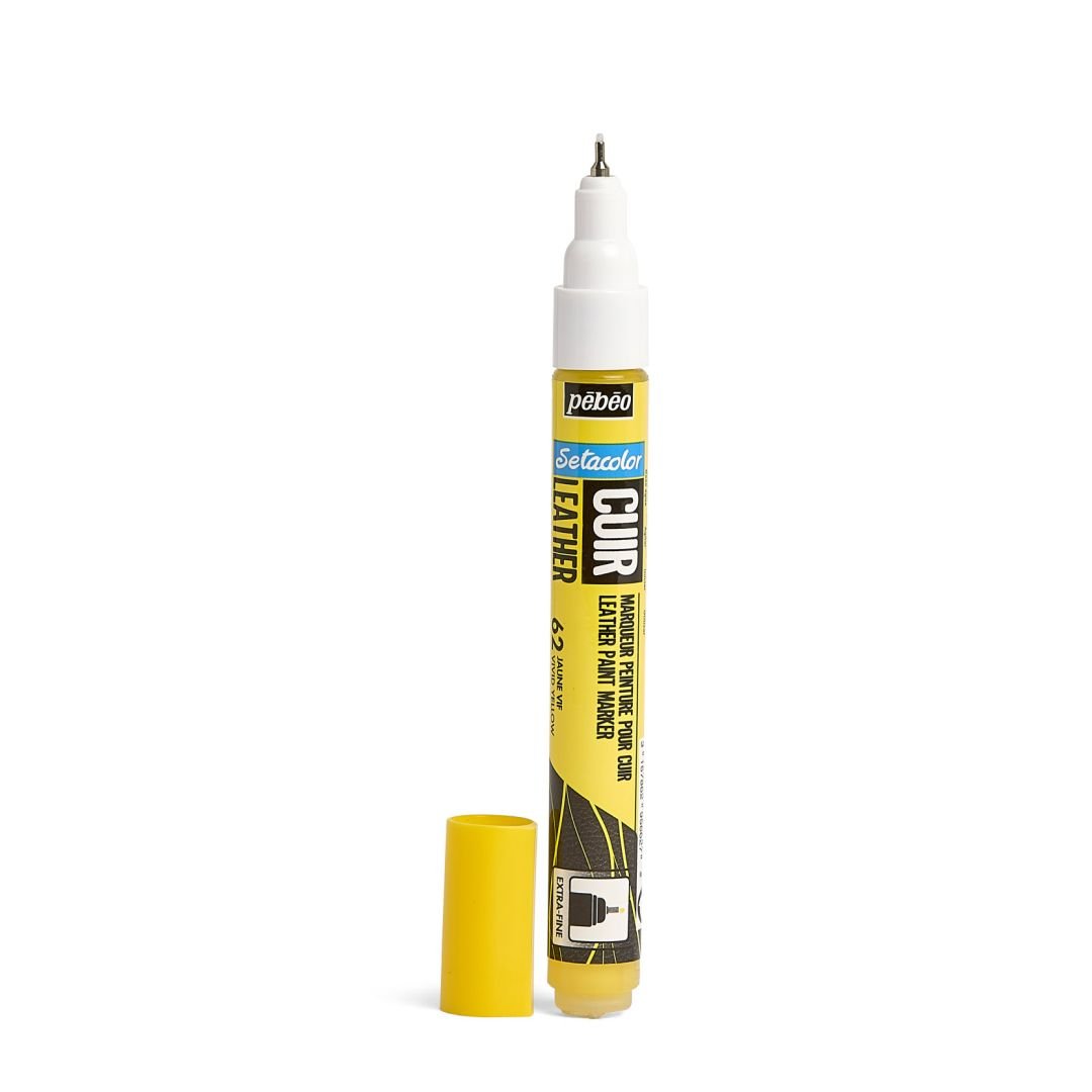Pebeo Setacolour Leather Paint Marker - Extra-Fine Round Tip - 0.7 MM - Vivid Yellow (62)