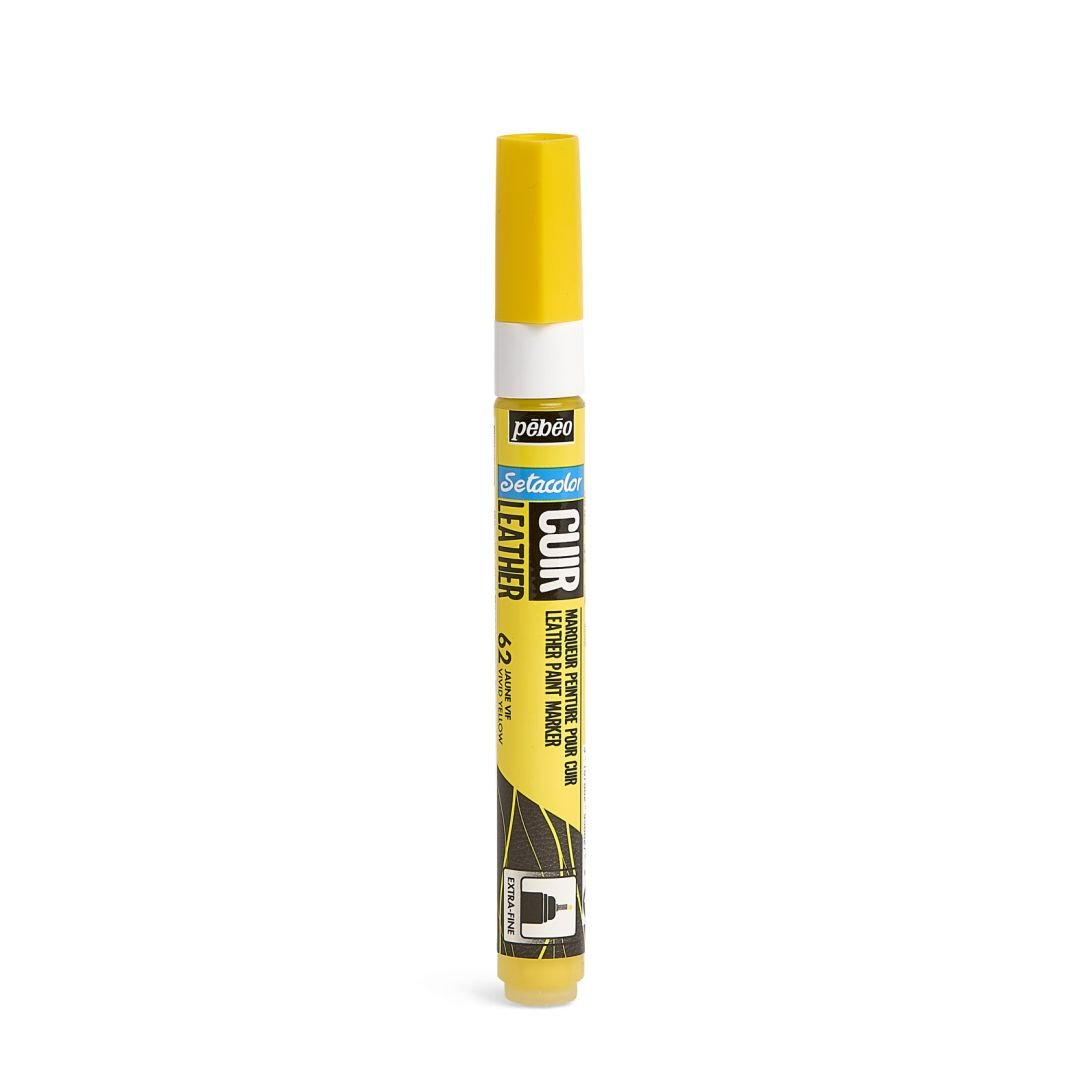 Pebeo Setacolour Leather Paint Marker - Extra-Fine Round Tip - 0.7 MM - Vivid Yellow (62)
