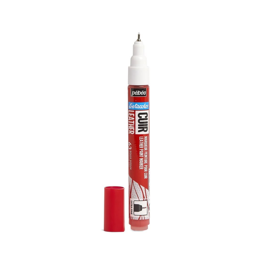 Pebeo Setacolour Leather Paint Marker - Extra-Fine Round Tip - 0.7 MM - Intense Red (63)