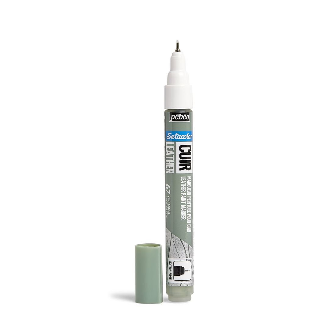 Pebeo Setacolour Leather Paint Marker - Extra-Fine Round Tip - 0.7 MM - Sage Green (67)