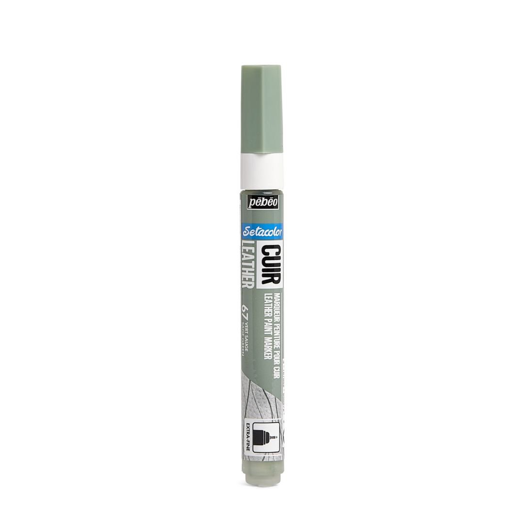 Pebeo Setacolour Leather Paint Marker - Extra-Fine Round Tip - 0.7 MM - Sage Green (67)