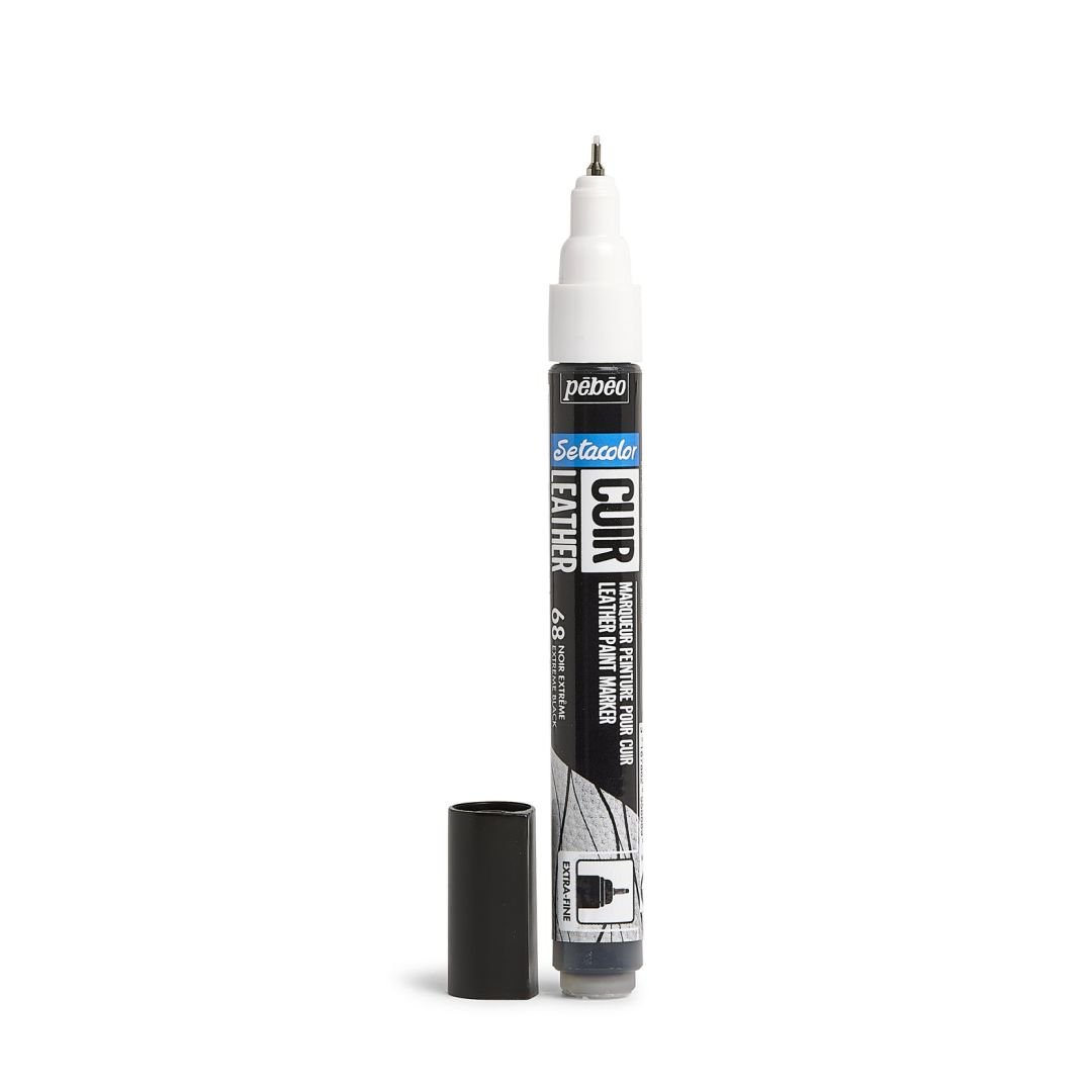 Pebeo Setacolour Leather Paint Marker - Extra-Fine Round Tip - 0.7 MM - Extreme Black (68)