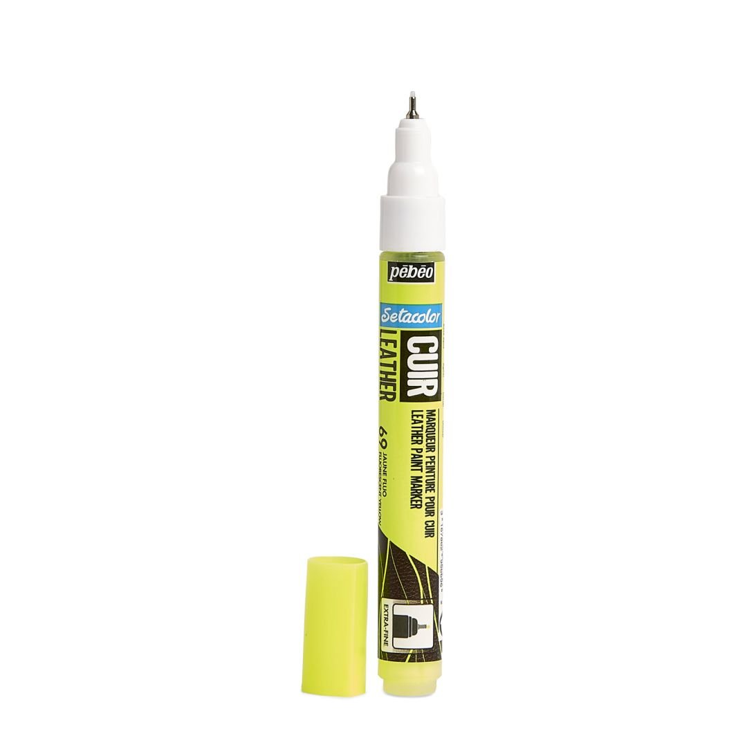 Pebeo Setacolour Leather Paint Marker - Extra-Fine Round Tip - 0.7 MM - Fluorescent Yellow (69)