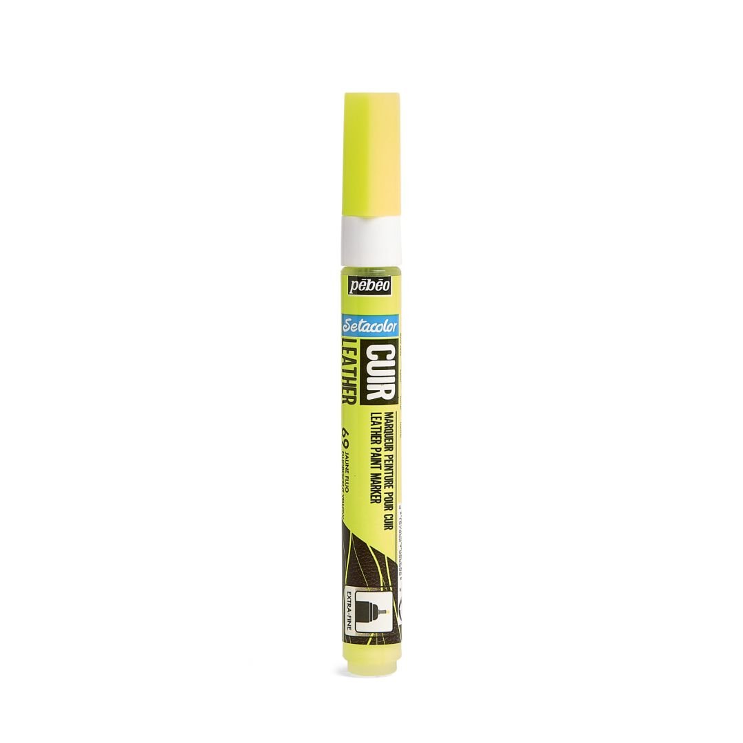 Pebeo Setacolour Leather Paint Marker - Extra-Fine Round Tip - 0.7 MM - Fluorescent Yellow (69)