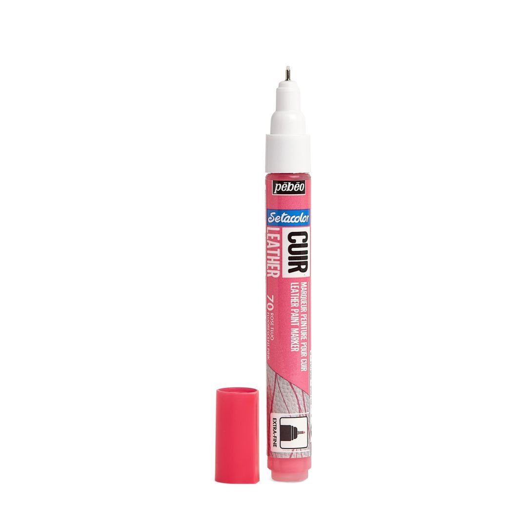 Pebeo Setacolour Leather Paint Marker - Extra-Fine Round Tip - 0.7 MM - Fluorescent Pink (70)