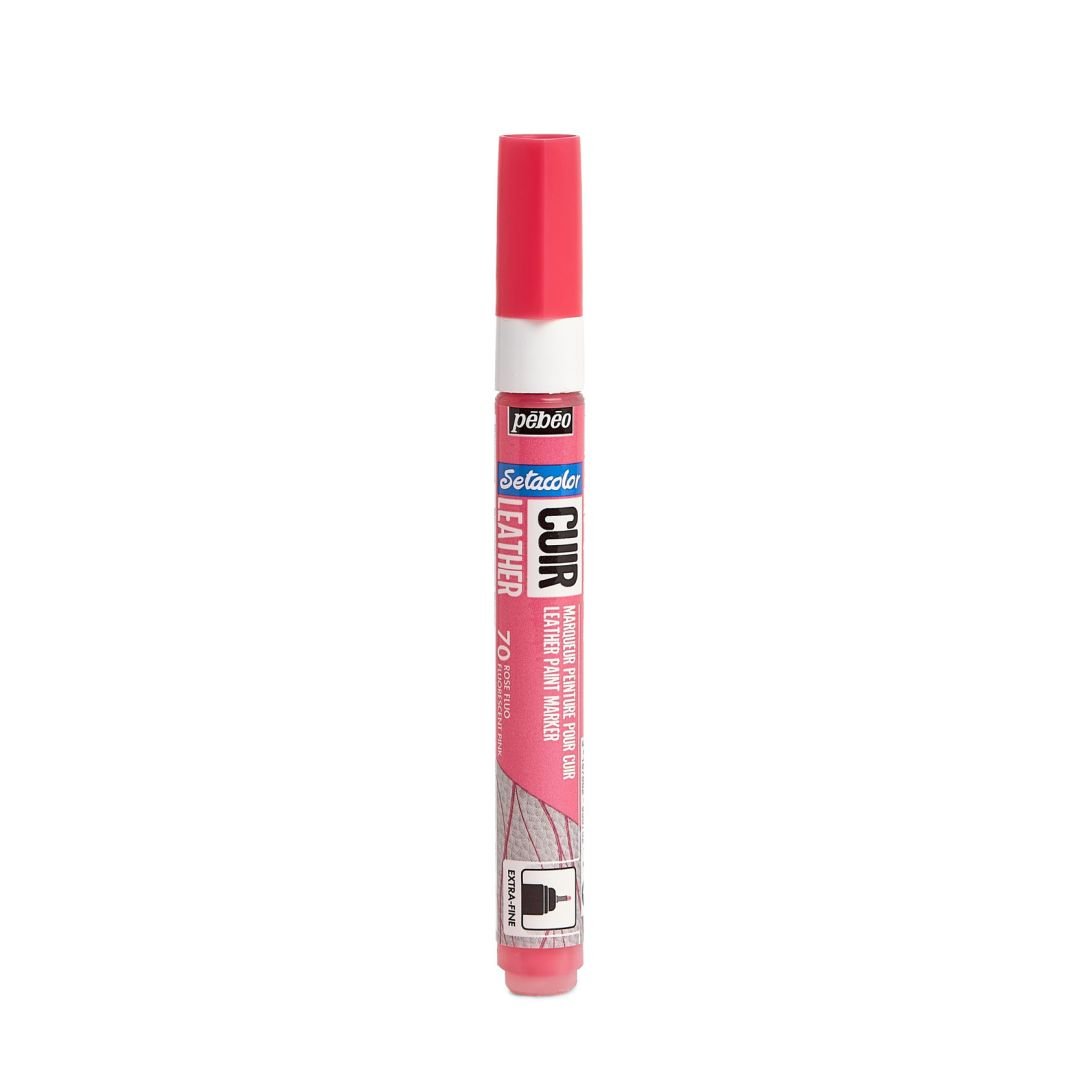 Pebeo Setacolour Leather Paint Marker - Extra-Fine Round Tip - 0.7 MM - Fluorescent Pink (70)