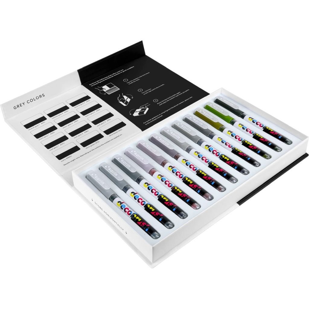 Karin Pigment DecoBrush Acrylic Marker - Grey Colours Set - 12 Colours