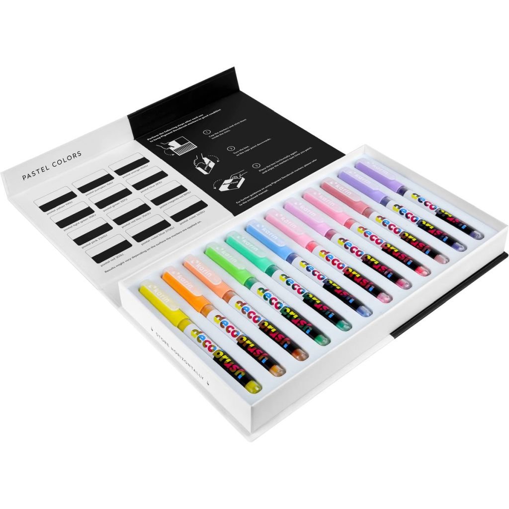 Karin Pigment DecoBrush Acrylic Marker - Pastel Colours Set - 12 Colours