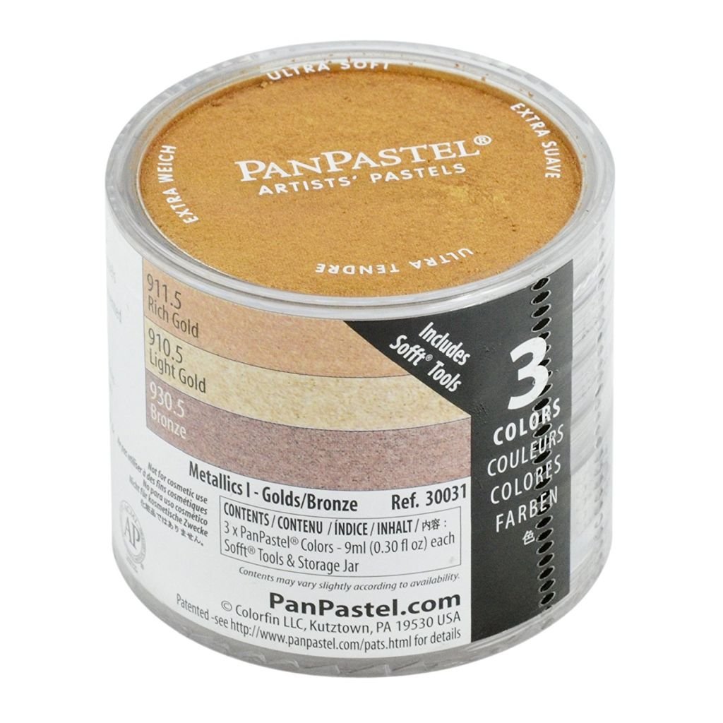 PanPastel Colors Ultra Soft Artist's Painting Pastels, Metallics 1 - 3 Assorted Metallic Colours - Golds/Bronze