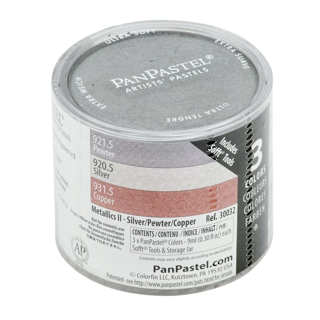PanPastel Colors Ultra Soft Artist's Painting Pastels, Metallics 2 - 3 Assorted Metallic Colours - Silver/Pewter/Copper
