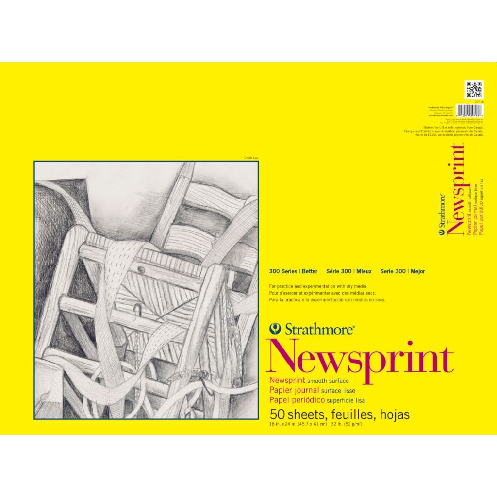 Strathmore 300 Series Newsprint 18'' x 24'' Off- White Smooth 52 GSM Short Side Tape Pad of 50 Sheets