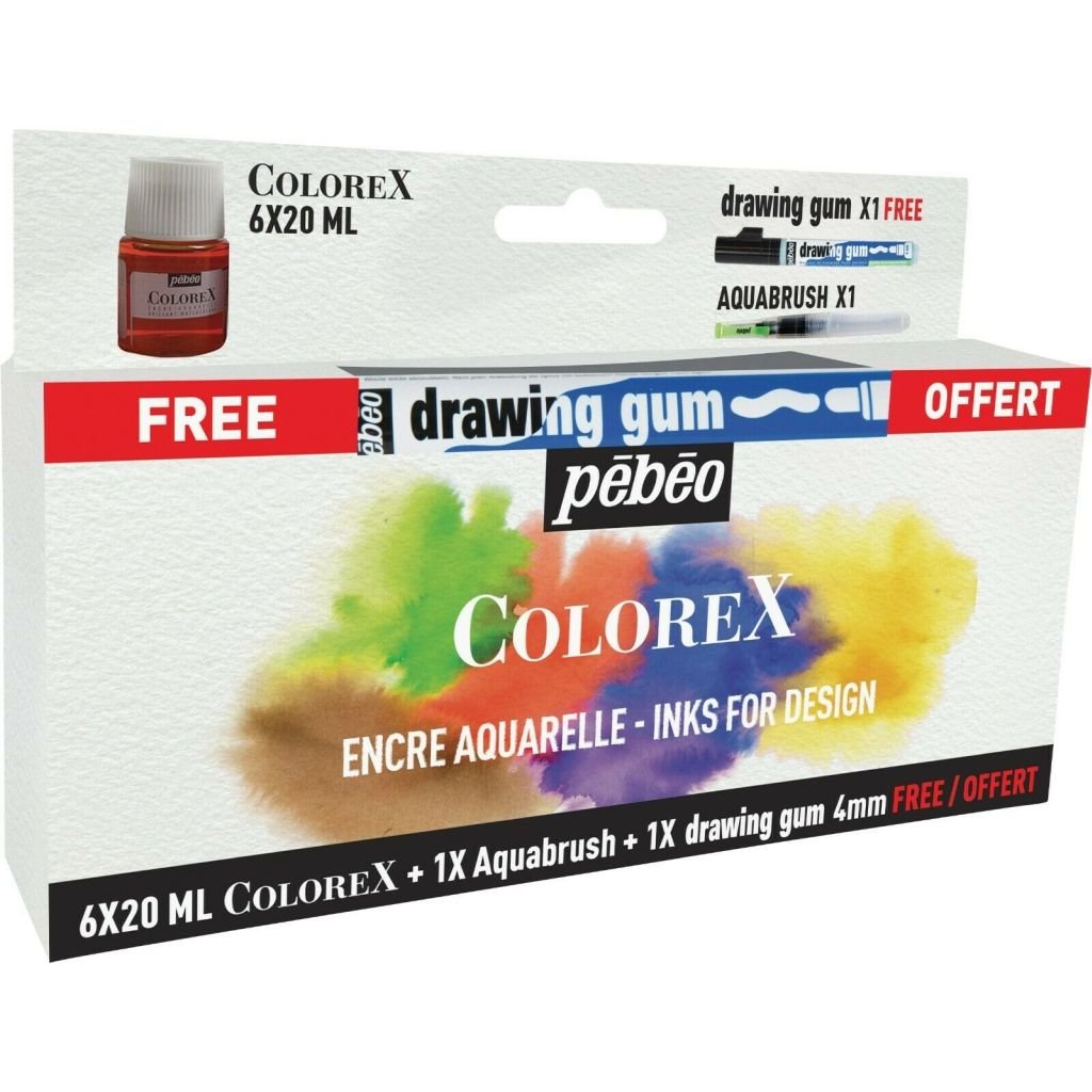 Pebeo Colorex Watercolour Inks - Box of 6 Assorted 20 ML Bottles