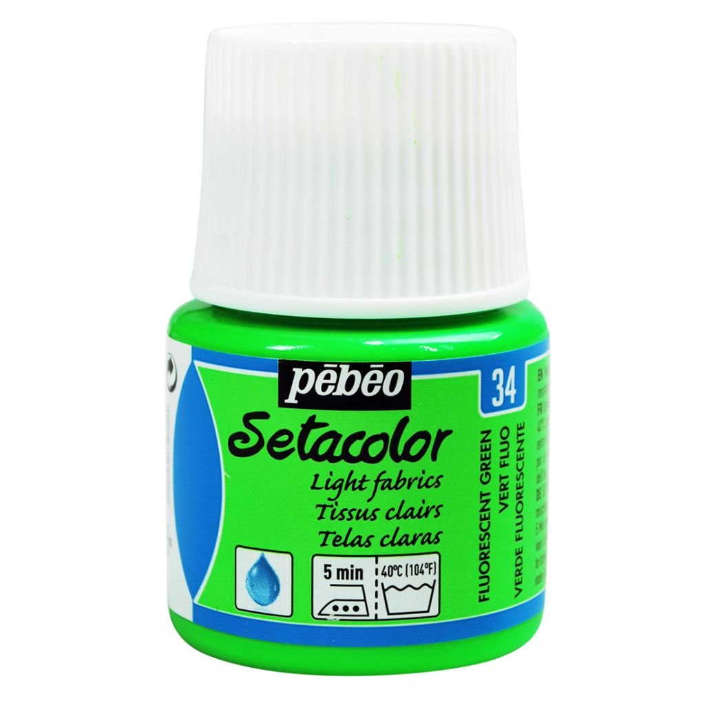 Pebeo Setacolor Light Fabrics Paint - 45 ml bottle - Fluorescent Green (34)