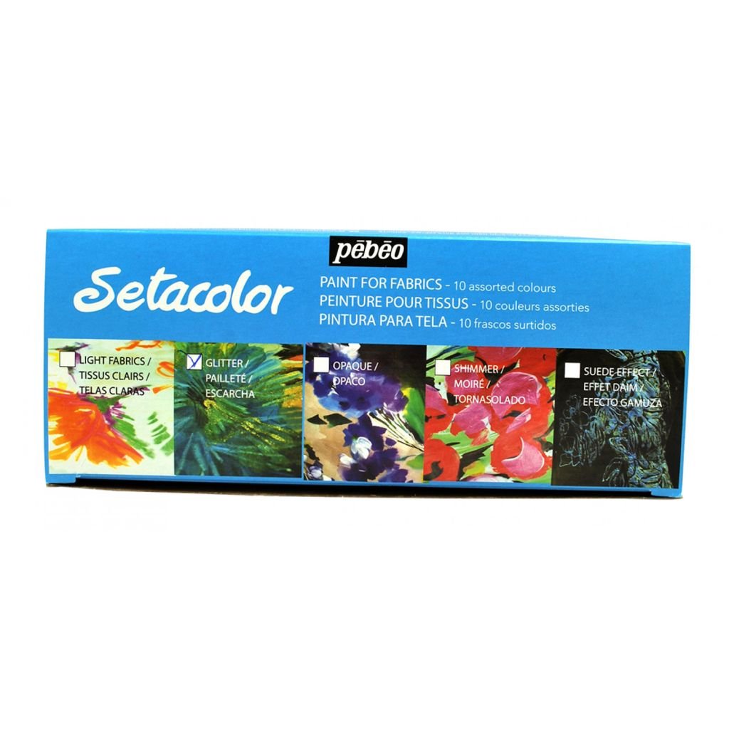 Pebeo Setacolor Light Glitter Fabrics - Set of 10 Assorted 45 ML Bottles