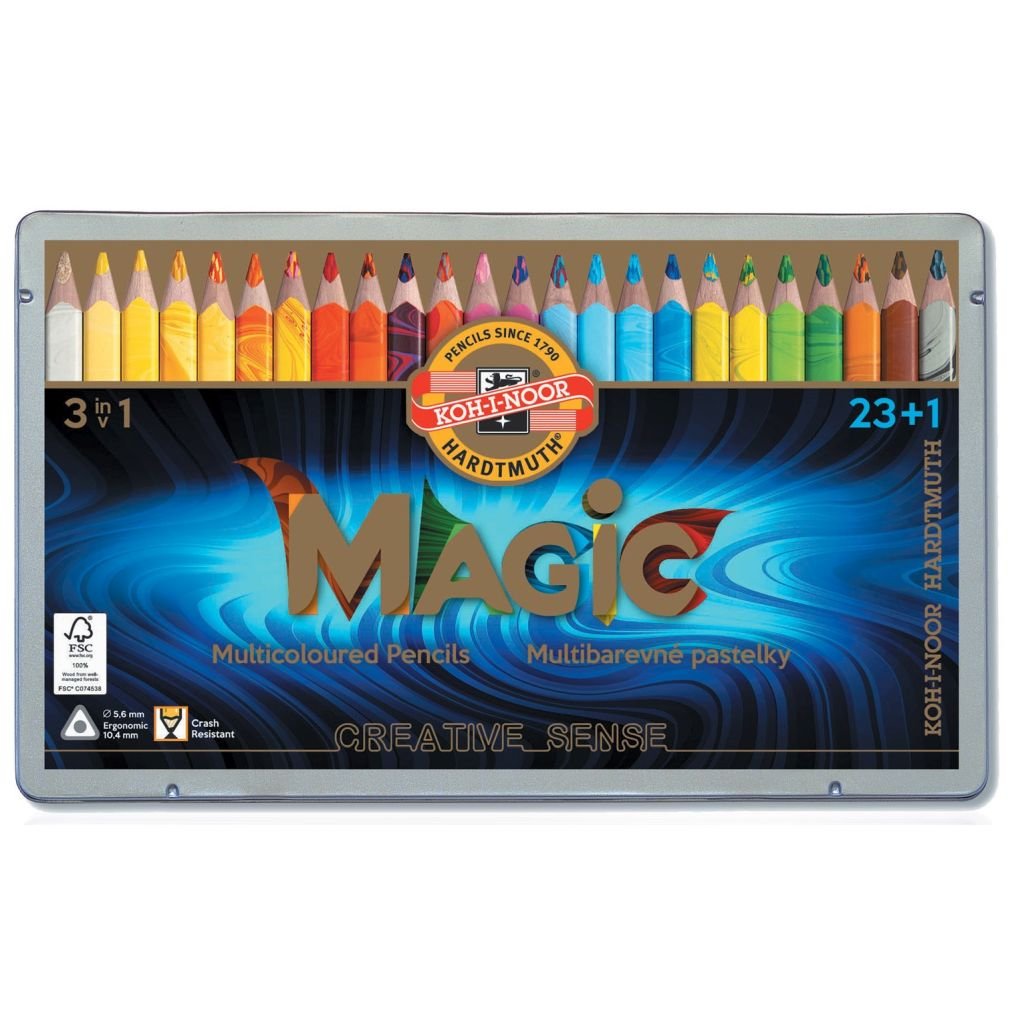 Koh-I-Noor Magic Artist's Multicoloured Pencils - Set of 23+1 Assorted Colours in Tin Box